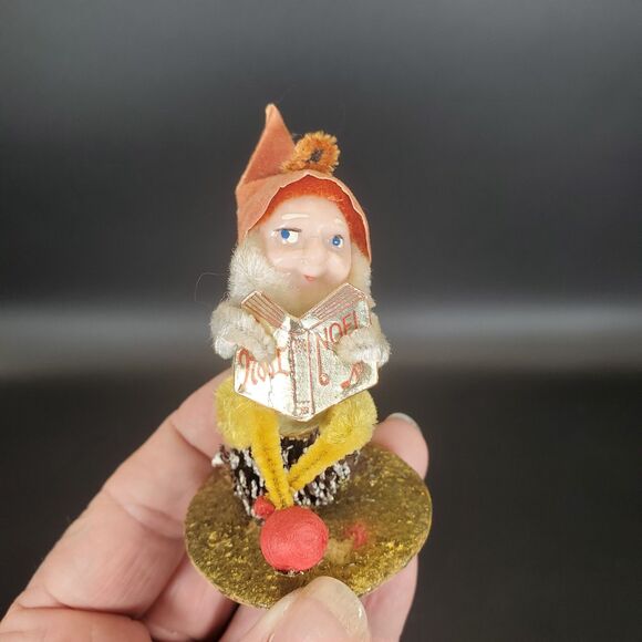Vintage Pinecone Elf Singing Noel Ornament 1950s Christmas Decor - Picture 5 of 7